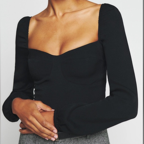 Reformation Reign Top in Black | Reformation Blouse | Black Cropped Top - Picture 1 of 4